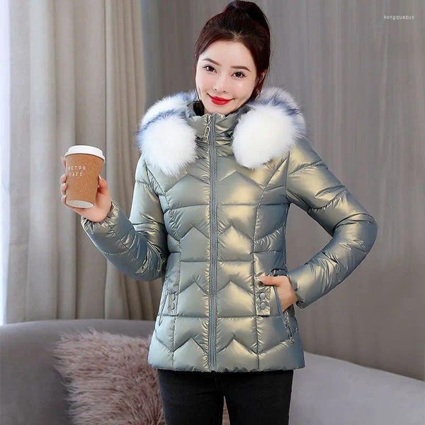 Frauen Graben Mäntel 2023 Winter Jacke Parkas Großen Pelz Kragen Mantel Weibliche Warme Schlank Mode Damen Parka Rosa