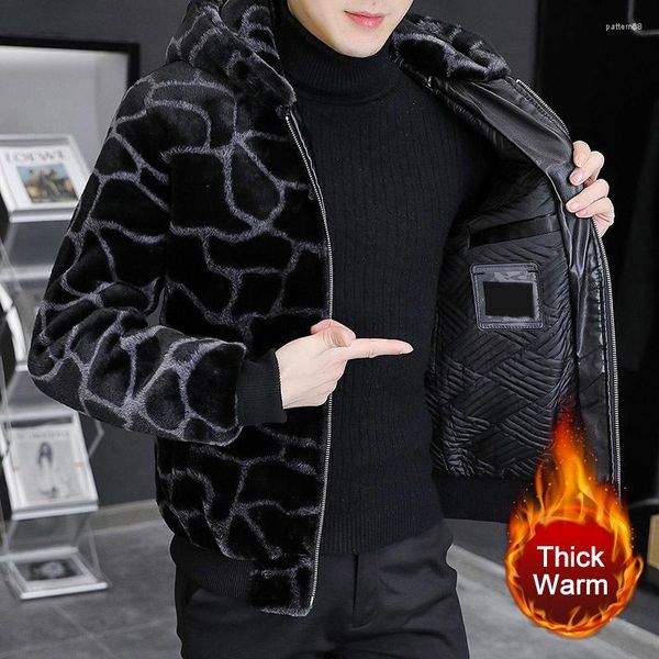 Мужские куртки 2023 Herren Winter Winter Jacke Faux Leather Jacket Имитация меха тренд Veste Fourrure Homme Plab