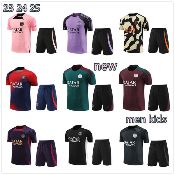 24 25 neue PARIS Männer und Kinder Kurzarm-Trainingsanzug 2023 2024 PARIS Sportswear-Trainingsanzug Fußball-Trikot-Kit Uniform Chandal Sweatshirt-Sets
