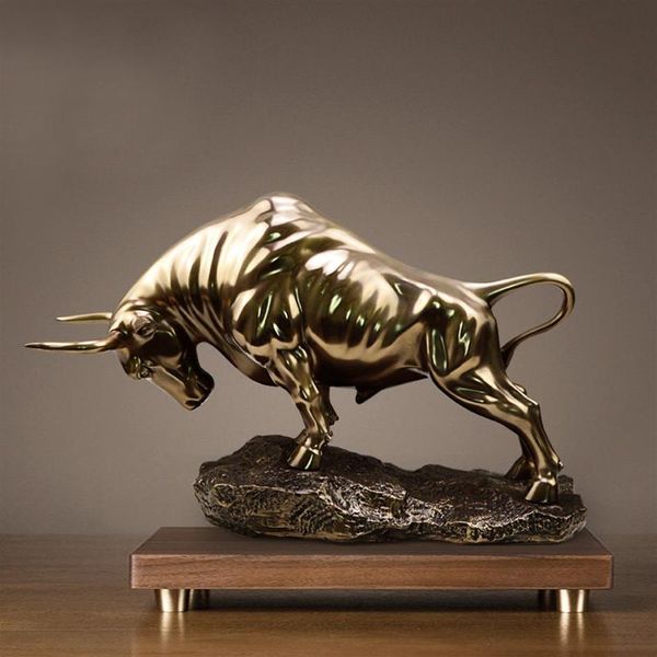 NEU Golden Wall Bull Figur Street Sculptu Kaltguss KupferMarkt Heimdekoration Geschenk für Büro Dekoration Handwerk Ornament298f