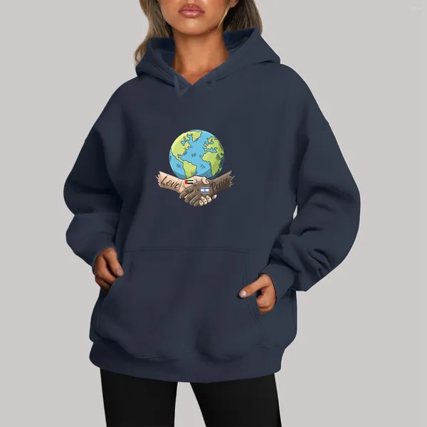 Beralar İsrail Çatışması Baskı Basastı Baskı Boş Zamanları, Cap Womens Sweatshirts ile İnce Polar Yığını Gösteriyor