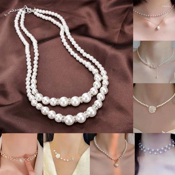 Ketten Koreanische Doppelschicht Perle Choker Halskette Für Frauen Silber Gold Farbe Halsketten Anhänger Schmuck Charme Schmuck Collier Femme
