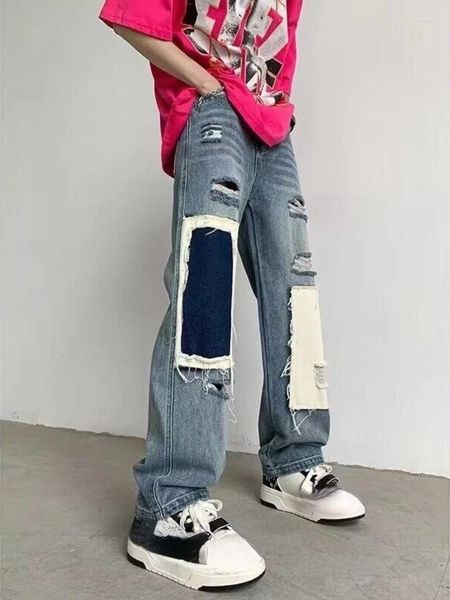 Jeans da donna American Streetwear Vita alta Patchwork Foro di colore a contrasto Pantalones Autunno Y2k Harajuku Abbigliamento vintage 2023