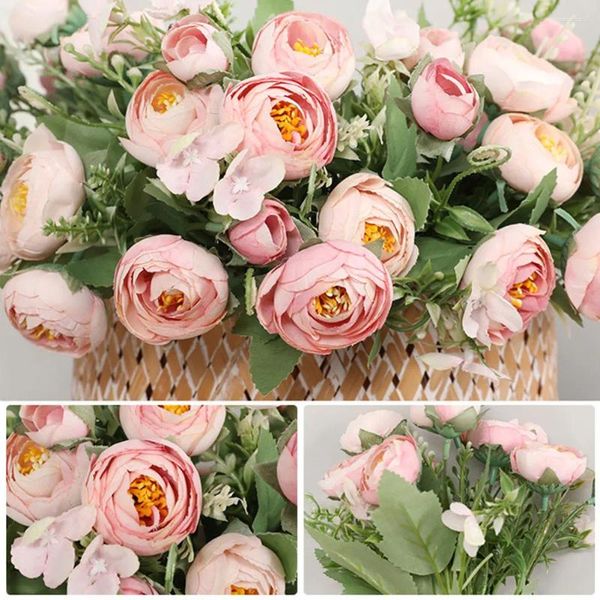 Flores decorativas 30cm 10pcs peônia artificial chá rosa seda buquê de flores falsas camélia flores para diy casa jardim decoração de casamento