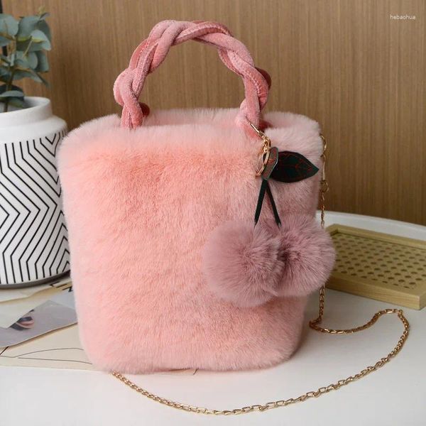 Вечерние сумки, модная сумка-ведро вишневого цвета, женские плюшевые сумки в пасторальном стиле, сумки из искусственного меха для макияжа, цепочка на плечо, кошельки для мелочи