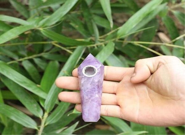 Ganze Frauen moderne benutzerdefinierte natürliche Amethyst CRYSTAL Quarz Zauberstab Punkt Heilung Hand Zauberstab Carb Hole mit Metallfilter4853162