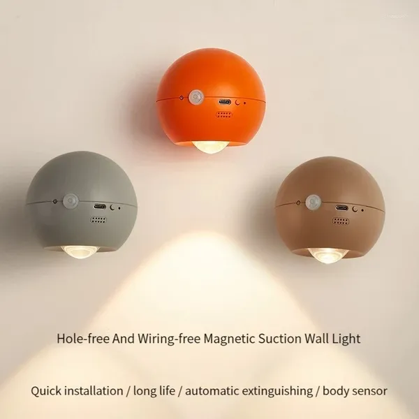 Lampada da parete Ricaricabile USB Ricaricabile Luce notturna a LED Dimmerabile Leggi Sensore umano Sconce rotante magnetico Controllo tattile