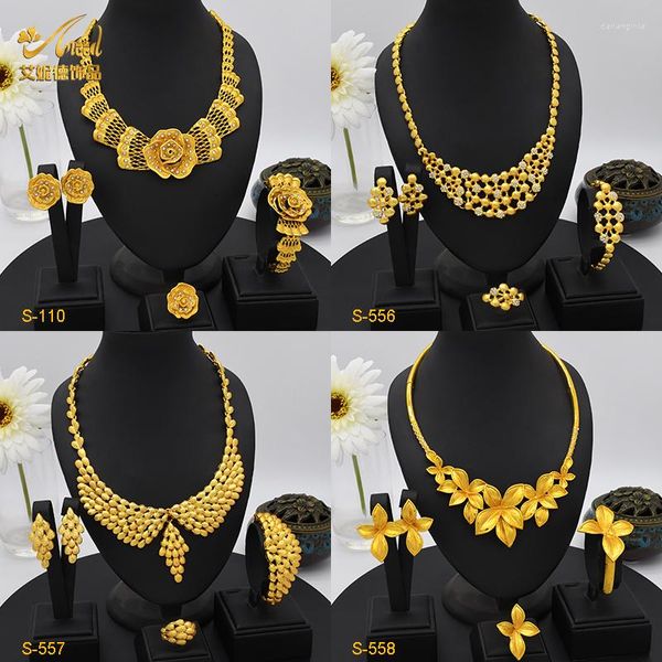 Halskette Ohrringe Set ANIID Luxus Für Frauen Dubai Gold Farbe Afrikanische Arabische Hochzeit Braut Kristall Sammlung Sets Geschenk