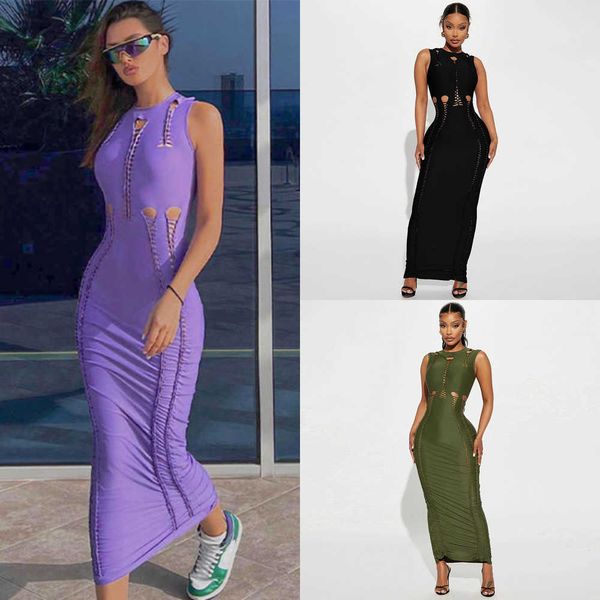 2023 Summer Dress Fashion Solid Color Maxi Dress Sexy Out Slim Fit круглое платья без рукавов для женщины