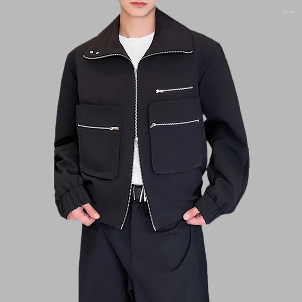 Männer Jacken Männer Casual Jacke 3D Tasche Revers Lange Sleeve Zipper Solide Mäntel Streetwear Herbst Mode Lose Ernte Oberbekleidung