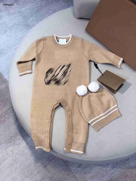 Luxus-Overalls für Kleinkinder, Kleidung für neugeborene Babys, Größe 52–90, Krabbelanzug für Kleinkinder, Puppenbärenmuster, gestrickter Body und Mützen, 25. Nov