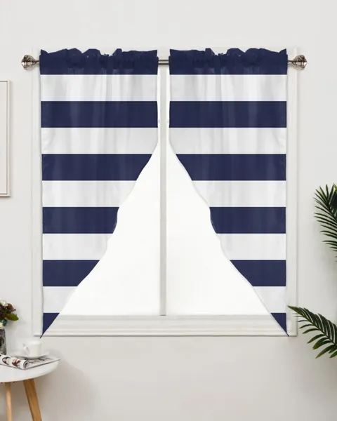 Cortina azul marinho listras brancas cortinas para janela do quarto sala de estar cortinas triangulares