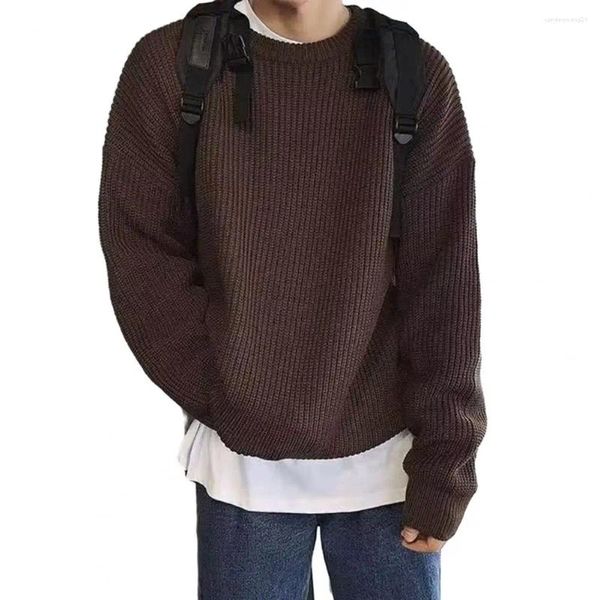 Erkek Sweaters Hafif Erkekler Sweater Vintage Örme/Kış Elastik Orta Uzunluk Artı Boyutu İçin Gevşek Düz Renk Kazaklığı