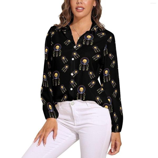 Женские блузки Dream Catcher Blouse Night Stars Print Office Printement Women Street Sticle Рубашка для летнего длинного рукава негабаритный топ