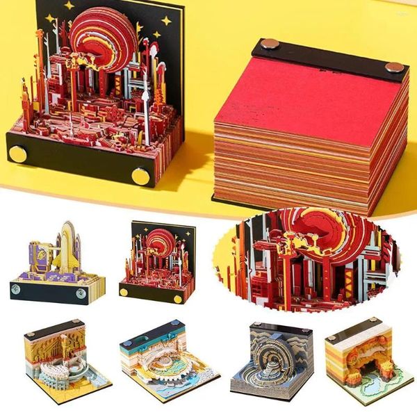 Castelo mágico calendário fantasia bloco de notas 3d cartão de papel artesanato personagem silhueta decoração de mesa diy presente criativo