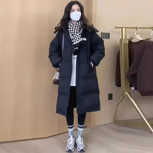 Trench da donna Piumino invernale imbottito Piumino lungo imbottito Parka Cappotto imbottito con cappuccio stile coreano sciolto e confortevole