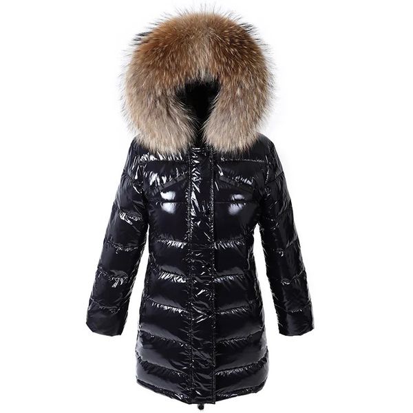 Jaqueta feminina inverno parkas longo para baixo jaqueta natural real gola de pele de guaxinim luxo senhoras puffer casaco à prova dwaterproof água 231123