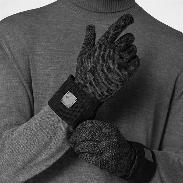 Designer cinco dedos luvas inverno para homens mulheres clássico treliça luvas marca de luxo camélia tela toque carta grossa luvas condução luva