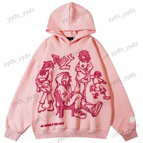 Erkek Hoodies Sweatshirts 2022 Erkek Kadın Sokak Giyim Pembe Hoodie Sweatshirt Komik Karikatür Grafik Hoodie Sonbahar Harajuku Anime Hip Hop Kapşonlu Kazak T231123