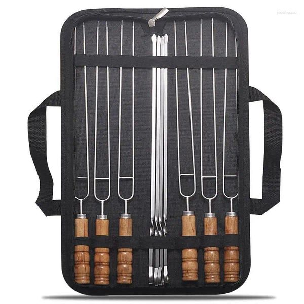 Araçlar 4pcs Barbekü Skeçleri 6pcs Depolama Çantası ile Çatallar 430 Paslanmaz Çelik Barbekü Çatal Çubuğu Açık Izgara Yiyecek