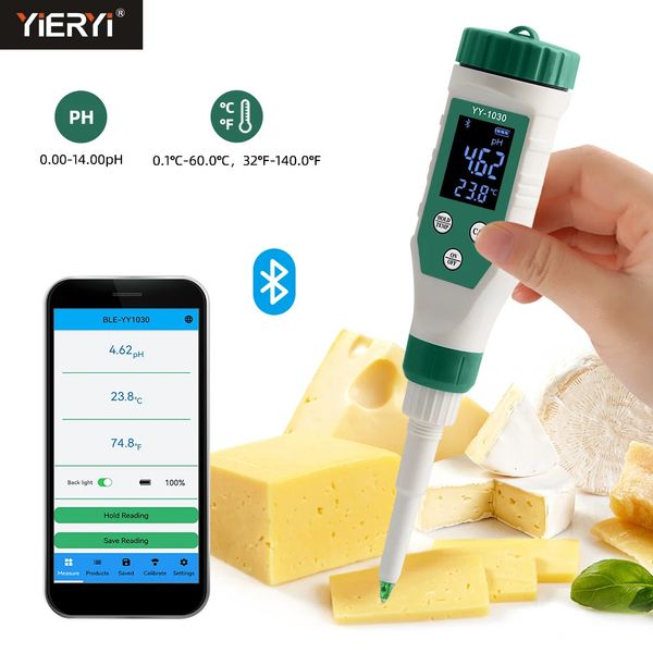 Medidores de PH Digital Bluetooth Food PH Medidor 0,00 ~ 14,00 Sensor de alta precisão Testador de acidez de temperatura inteligente para fabricação de cerveja, queijo, carne, conservas 231122