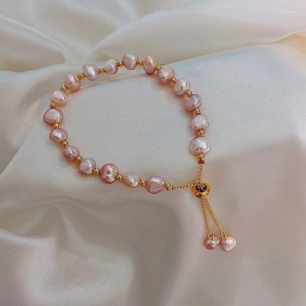 Braccialetti con ciondoli Corea braccialetto di perle imitazione irregolare per le donne Gioielli coreani per l'anniversario del polsino regolabile con ciondolo in pietra naturale