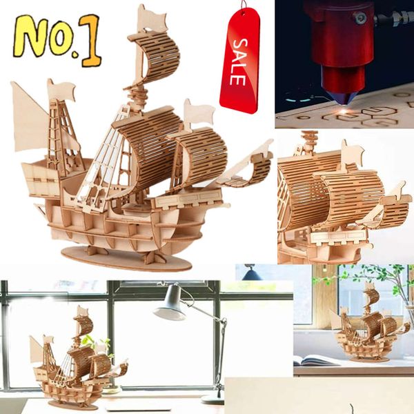 Neue Heiße Laser Schneiden DIY Segelschiff Zug Flugzeug Spielzeug 3D Holz Puzzle Spielzeug Montage Modell Kits Schreibtisch Dekoration Kinder kinder