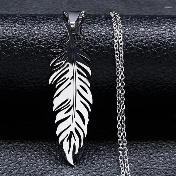 Anhänger Halsketten Sommer Einfache Boho Feder Halskette Edelstahl Ethnische Silber Farbe Kette Schmuck Böhmen Geschenk Frauen N3393