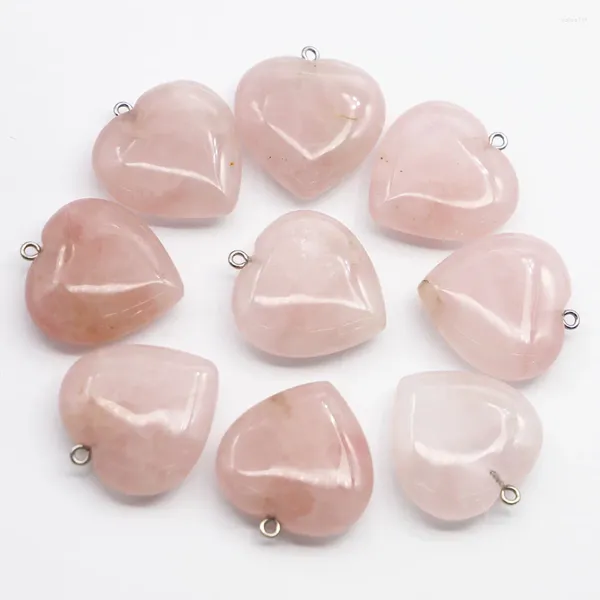 Colares de pingente vender pedra natural coração rosa quartzo encantos moda jóias acessórios fazendo atacado 8 pçs