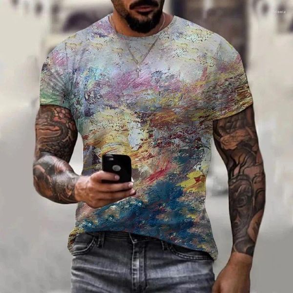 T-shirt da uomo Camicia girocollo estiva Stile pittura a olio Stampa 3D Casual Manica corta Fallow Moda Uomo Abbigliamento