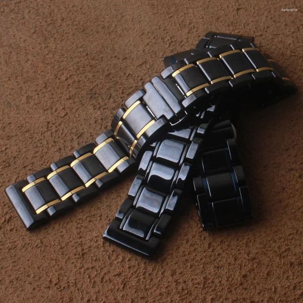 Cinturini per orologi 20mm 21mm 22mm 23mm 24mm cinturino in ceramica perlata nero moda lusso braclet fibbia a farfalla cinture di ricambio catena