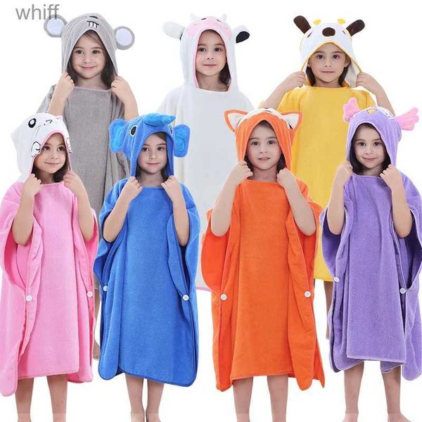 Toalhas Robes Crianças Algodão Cartoon Impressão Toalha de Banho Natação Elefante Com Capuz Vestível Roupão Absorvente Bebê Beach TowelL231123