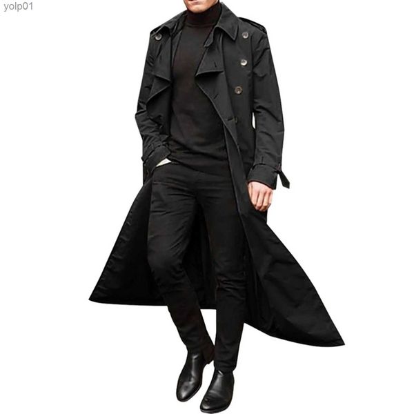 Casacos de Trench Masculinos Homens Moda Overcoat Outwear Long Sle Trench Coats Jaqueta Elegante Elegante Botão Casaco Outono Long Windbreaker CoatL231123