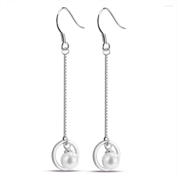 Orecchini pendenti in argento sterling 925 con cerchi geometrici da donna con catena a forma di scatola di perle, gioielli con dichiarazione di goccia, regali di compleanno per la moglie
