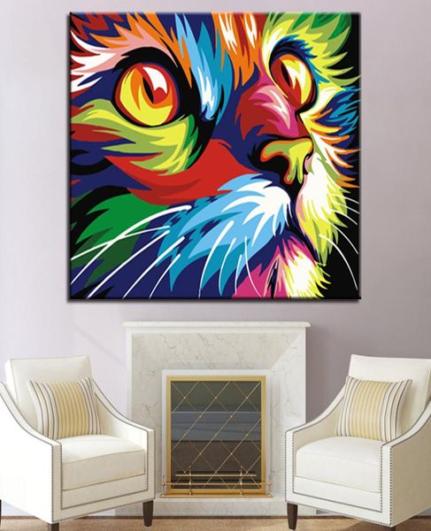 Cabeça de gato colorida, pintura por números, kits de pintura acrílica em tela, imagem de arte de parede moderna para decoração de casa 9403566