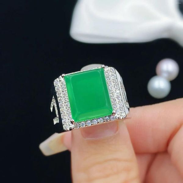 Кольца кластера, винтажное высококлассное кольцо из стерлингового серебра 925 пробы с блестящим цирконом, кольцо с зеленым агатом для женщин, благородное классическое предложение, женское ювелирное изделие на палец