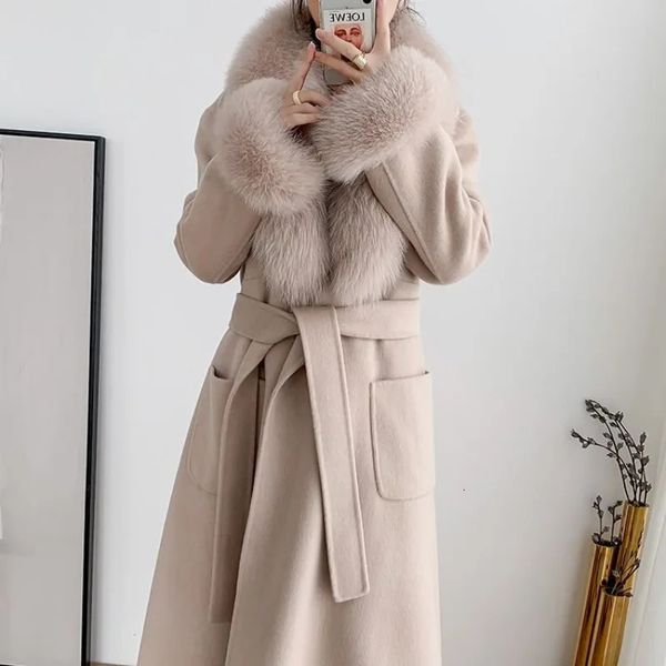 Pele feminina faux oftbuy 2023 jaqueta de inverno feminina natural gola real punhos cinto xlong grosso casaco de lã quente outerwear streetwear 231122