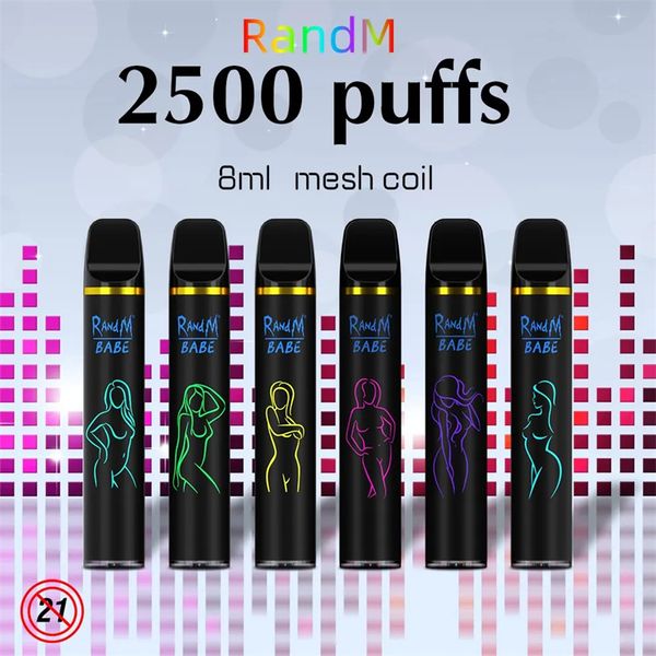 Bella qualità RandM Babe 2500 soffi kit di dispositivi Vape pod usa e getta e sigaretta 1100mAh batteria preriempita vaporizzatore da 6 ml 16 colori