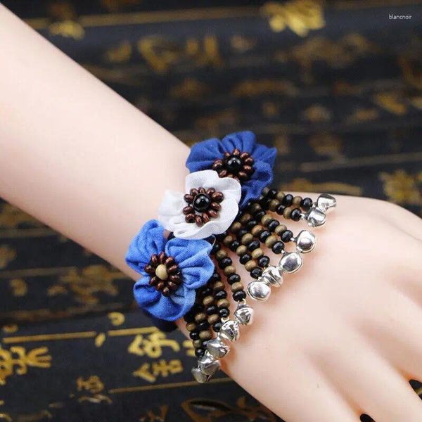 Link pulseiras artesanal trançado pulseira flores azuis encantos de dança do ventre badalo sinos jóias acessórios