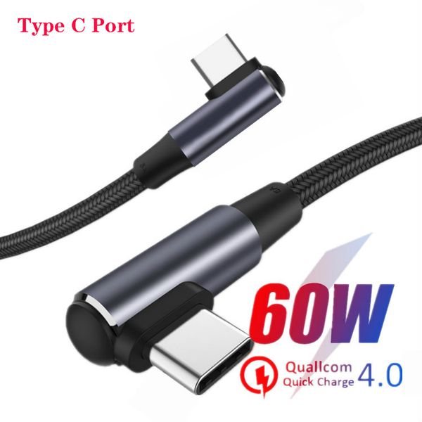 Double Elbow USB Typ-C zu USB-C PD 60W Schnellladungskabel für Buch Pro Samsung Xiaomi 0,5/1/2M