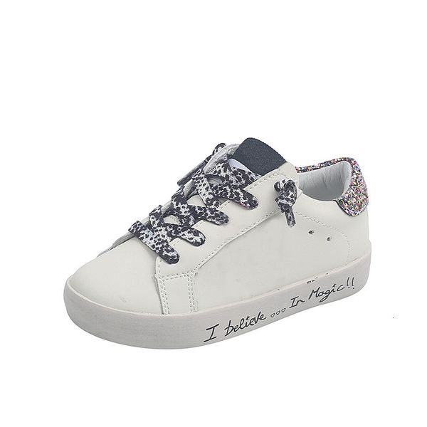 Tênis Meninos e Meninas I Believe In Magic Glitter Star Crianças Prata Colorido Lantejoula Leopardo LaceUp Distress Sapatos Sujos 230422