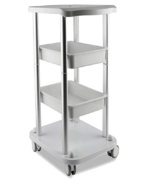 Elitzia ETTRO5S7467618 Facial trolley station with 2 Layers Tray, Silver Al Frame and White ABS Wheels for Nail Salon Beauty