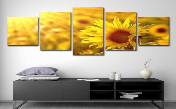 Lona modular para decoração de casa, arte de parede, 5 peças, luz do sol, flores, pinturas, sala de estar, impressões hd, poster8255206