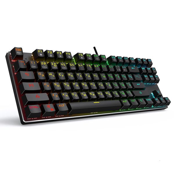 Tastiere X76 Tastiera da gioco meccanica Cablata Interruttore BlueRed Inglese Russo 87 tasti Retroilluminazione RGB per PC portatile Gamer 231123