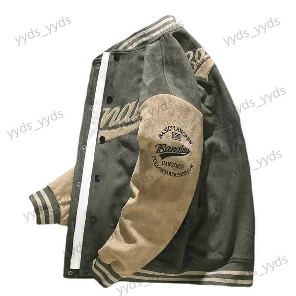 Herrenjacken Männer Herbst Faux Wildleder Jacke Baseball Uniform Jacke Mäntel Männer Straße Retro Lose Lässige Verdickte Jacke Mode Freizeitjacke T231123