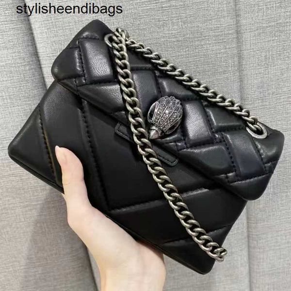 Eleganteendibags Bolsas de ombro 2023 Kurt G London Kensington Preto/Prata Correntes femininas Tamanho pequeno Bolsa transversal Couro real Luxo Banda britânica Bolsas de cabeça de águia