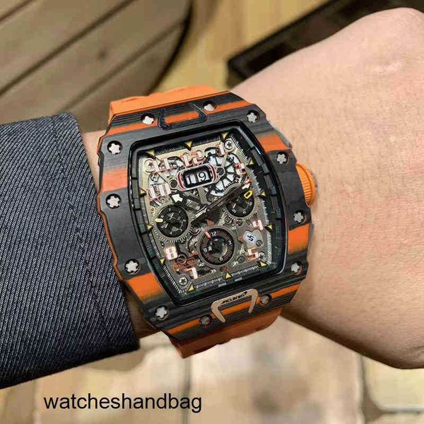 Richa Milles Orologi Orologio da polso meccanico per il tempo libero da uomo Affari di lusso Rm11-03 Macchina automatica multifunzionale Nastro in fibra di carbonio arancione Watc