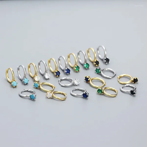 Brincos 1 peça 925 prata esterlina moda vintage branco/preto/verde/azul zircão círculo de argola para mulheres/meninas joias piercing