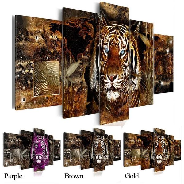 Verkaufe ohne Rahmen 5-teiliger Leinwanddruck, moderne Mode-Wandkunst, afrikanische Tiere, Tiger, für Heimdekoration2498