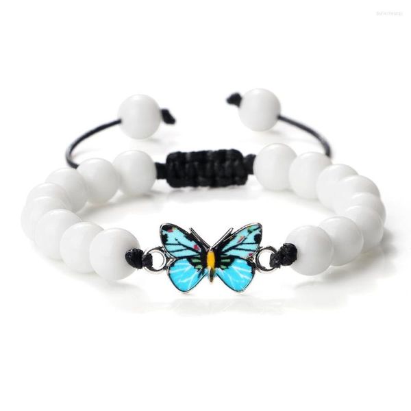 Strang Mode Blau Schmetterling Anhänger Charme Armbänder Armreifen Für Frauen Männer Naturstein Energie Perlen Armband Paar Hnadmade Schmuck